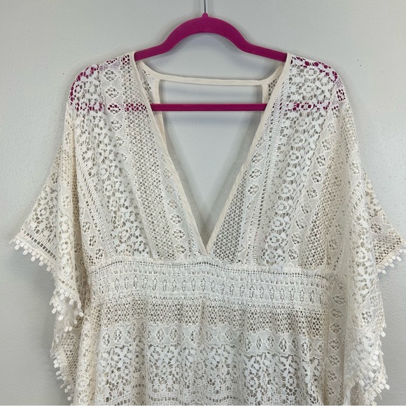 Xhilaration Womens XL Cream Crotchet Lace Cover-Up Boho Top Mesh Beachy Swim - Picture 3 of 11